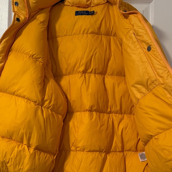 Polo Ralph Lauren Yellow Puffer Jacket with Embroidered Logo and Polo Print XXL - Picture 10 of 12
